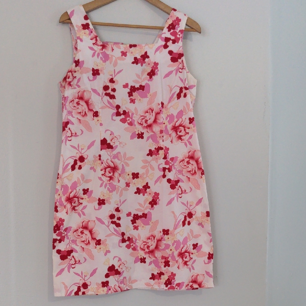 Reitmans Dress Women's 13 White Red Pink Sleevless Summer Cotton Midi